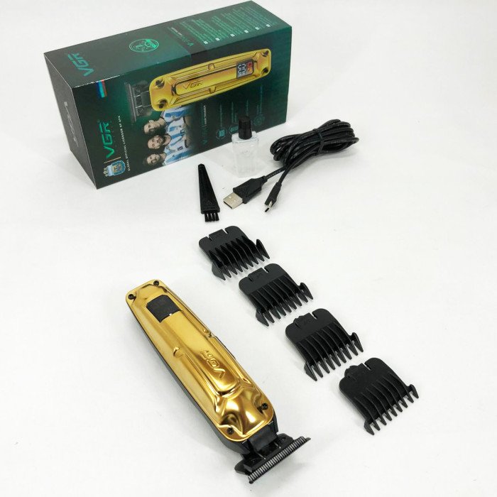 Акумуляторна машинка VGR V-904 для стрижки волосся VGR, машинка з дисплеєм та змінними насадками