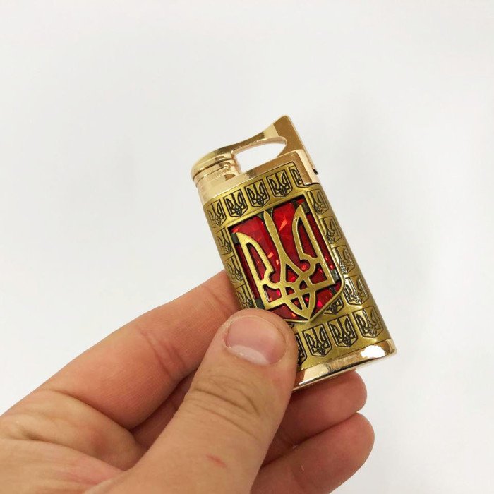 Турбо запальничка Герб України на ЧЕРВОНОМУ тлі, вітрозахисна запальничка, подарункові запальнички