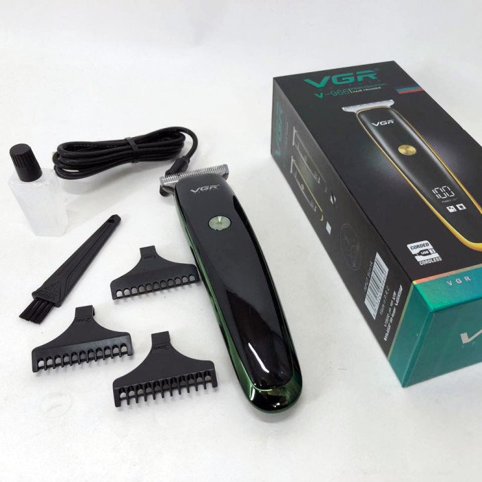 Тример для стрижки волосся та бороди VGR V-966 LED Display, професійна електробритва. Колір: зелений