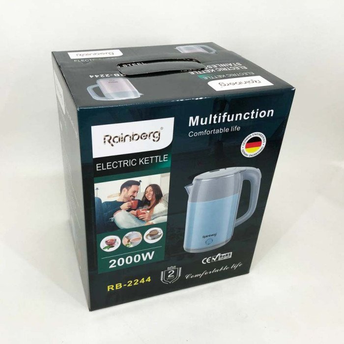 Електрочайник дисковий Rainberg RB-2244 2000 Вт 2л, стильний електричний чайник. Колір: блакитний