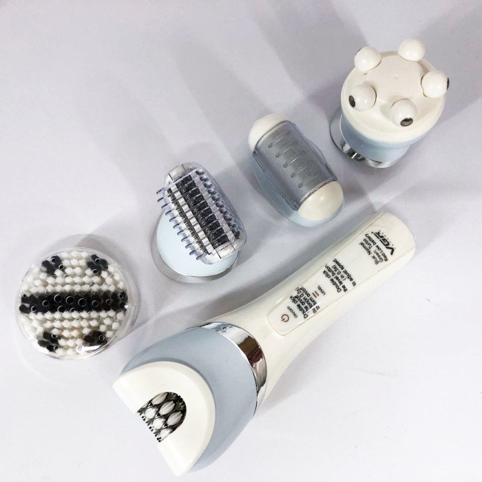 Епілятор жіночий з триммером VGR V-703 5в1 для видалення волосся на тілі акумуляторна пемза масажна насадка