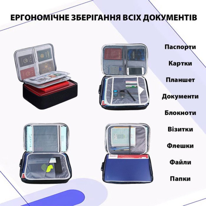 Дорожній кейс сумка органайзер для зберігання документів та гаджетів з кодовим замком. Колір: сірий