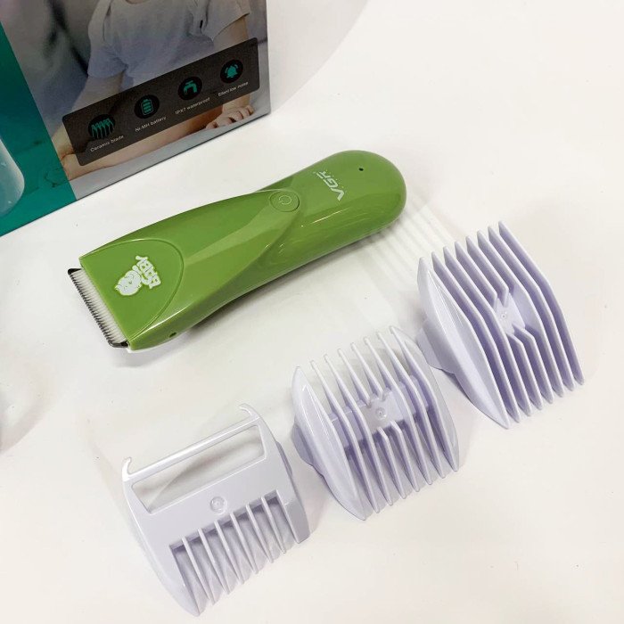 Дуже тиха бездротова машинка для стрижки волосся дітей VGR V-150 з насадками. Колір: зелений