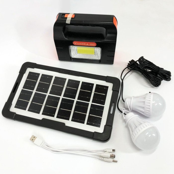 Ліхтар портативний на сонячній батареї JA-2007 сонячна зарядна станція + 2 лампочки. Колір: помаранчевий