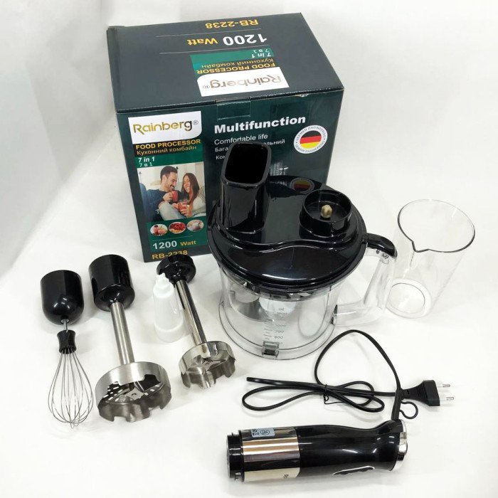 Багатофункціональний занурювальний мульти блендер 4в1 Rainberg RB-2238 подрібнювач 1200 Вт, потужний