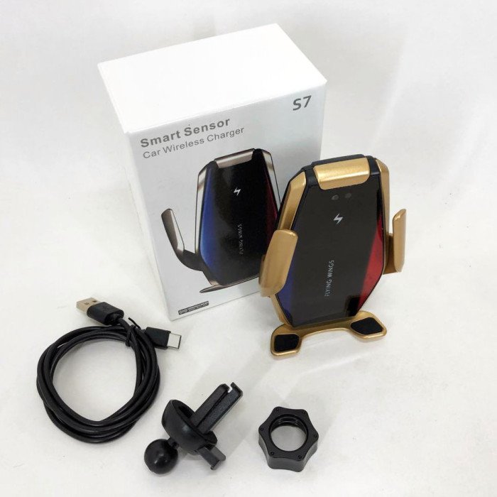 Автомобільний тримач S7 для телефону з швидкою зарядкою S7. Колір: золотий