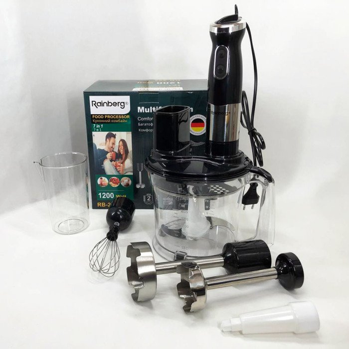 Багатофункціональний занурювальний мульти блендер 4в1 Rainberg RB-2238 подрібнювач 1200 Вт, потужний