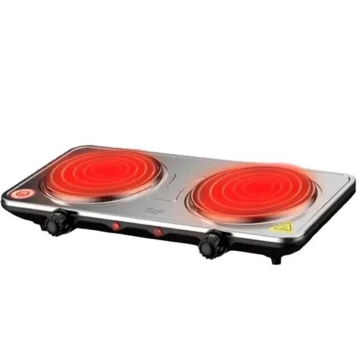 Плита електрична настільна дискова RAF 8007B на дві конфорки срібляста 2000W