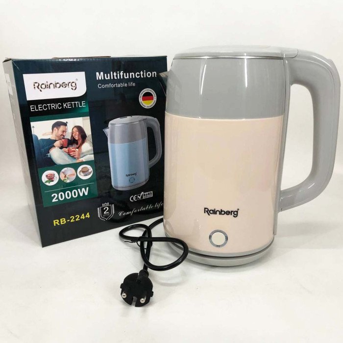 Електрочайник дисковий Rainberg RB-2244 2000 Вт 2л, стильний електричний чайник. Колір: рожевий