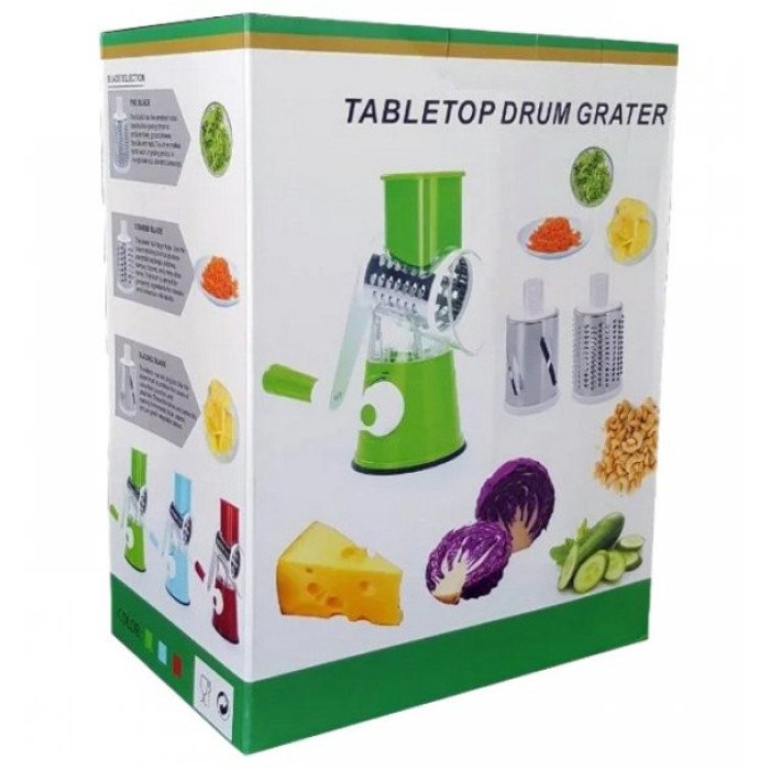 Овочерізка мультислайсер Tabletop Drum Grater Kitchen Master Терка для овочів та фруктів 3 насадки. Колір: блакитний
