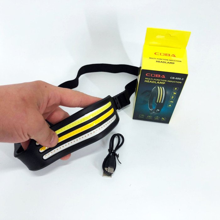 Ліхтар налобний стрічка BL-W689-LM+3COB, широкий кут огляду, надлегкий Акумуляторний ліхтарик на голову