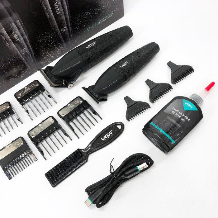 Професійний набір для стрижки волосся VGR V-640 акумуляторний Barber Combo PREMIUM. Колір: чорний