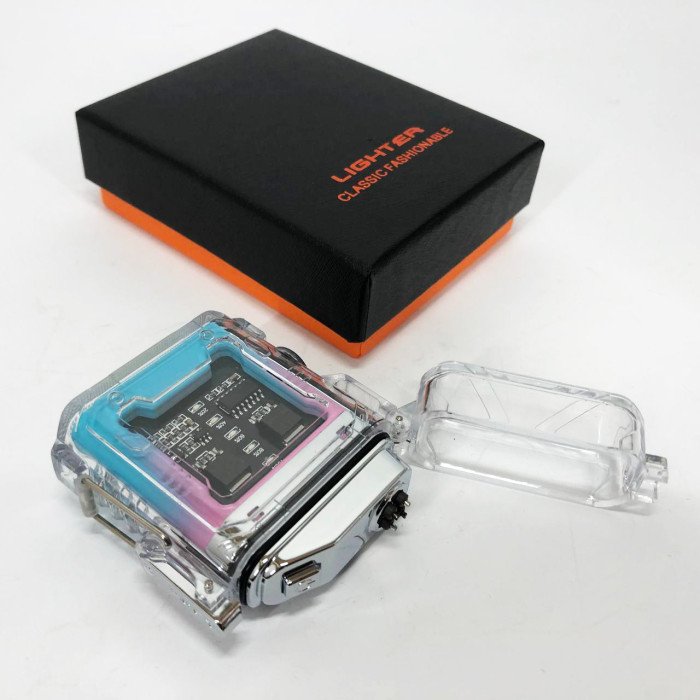 Дугова електроімпульсна запальничка із ліхтариком водонепроникна HL-517, вітрозахисна. Колір: рожевий