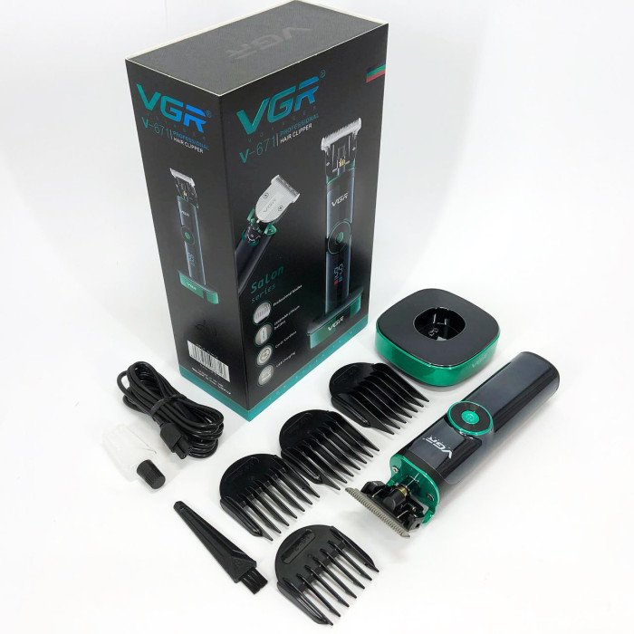 Універсальна машинка триммер для стрижки волосся VGR V-671 акумуляторний з набором насадок та LED дисплеєм