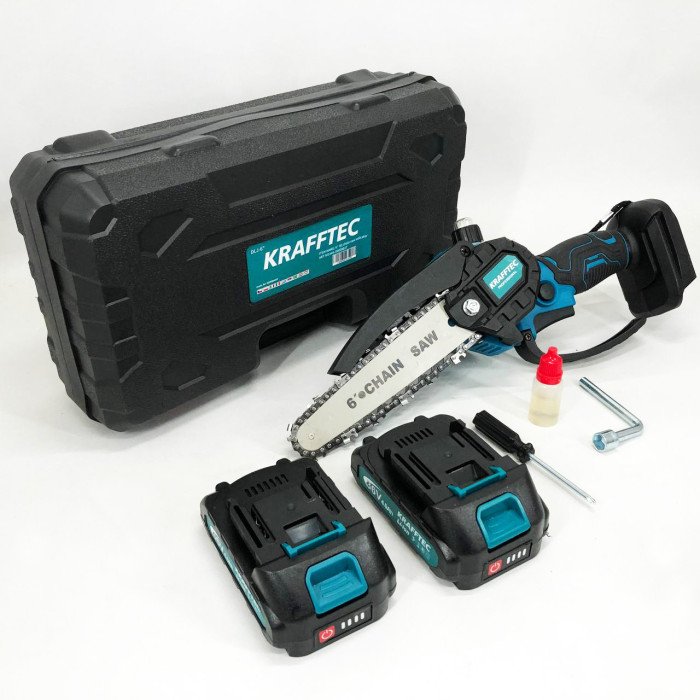 Акумуляторна ланцюгова міні пила 15 см у кейсі Krafftec (36V 4 Ач) + 2 акумулятори та індикатором заряду