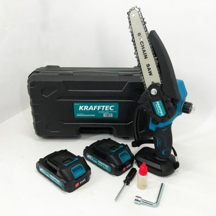 Акумуляторна ланцюгова міні пила 15 см у кейсі Krafftec (36V 4 Ач) + 2 акумулятори та індикатором заряду
