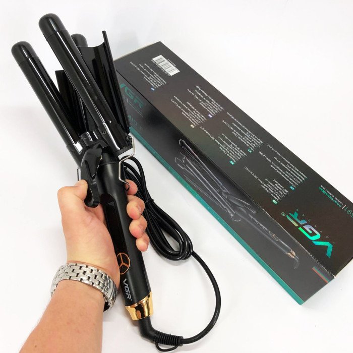 Потрійна плойка для завивки волосся VGR V-591 три хвилі діаметром 25 мм потужністю 125 Вт