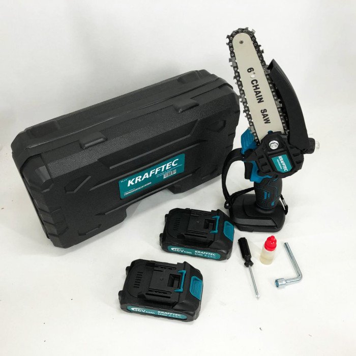 Акумуляторна ланцюгова міні пила 15 см у кейсі Krafftec (36V 4 Ач) + 2 акумулятори та індикатором заряду