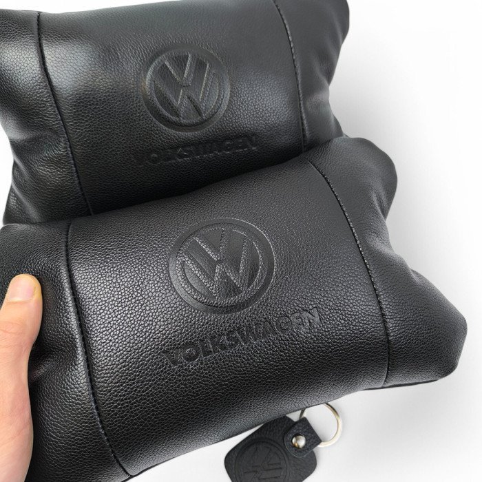 Набір шкіряних подушок 2шт - Volkswagen на підголовник у машину, Автомобільна подушка