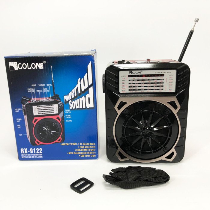 Радіоприймач GOLON RX-9122 портативна колонка всехвильове переносне радіо FM ліхтар LED. Колір: червоний