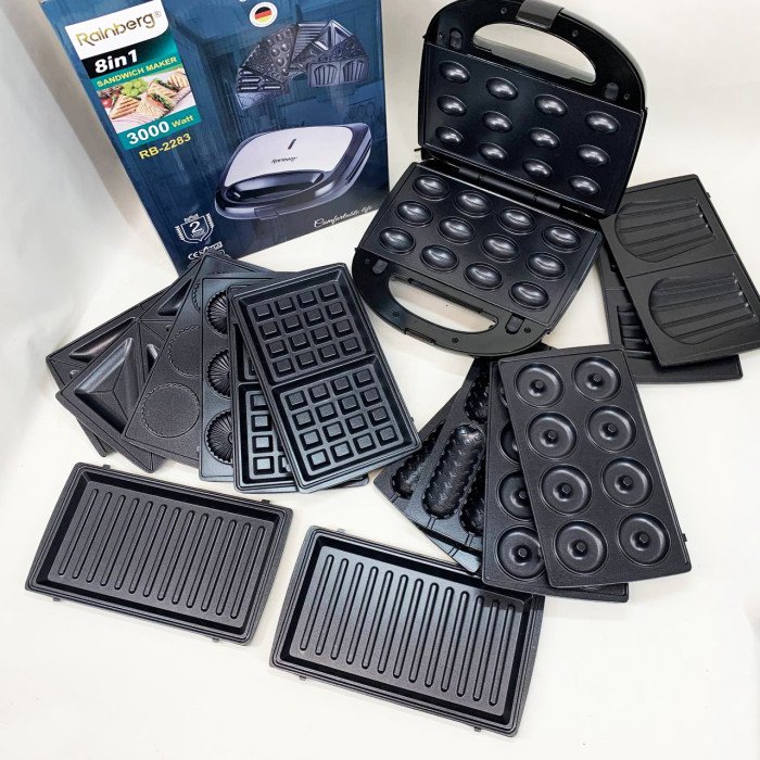 Електрична бутербродниця мультимейкер 8 в 1 Rainberg RB-2283 3000Вт із змінними насадками