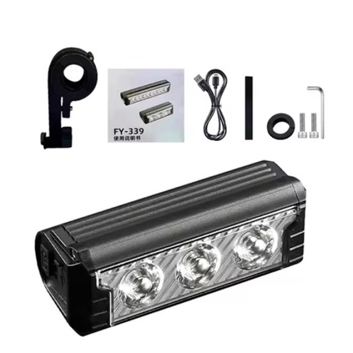 Велофара потужна FY-339B-3LED(white+yellow), Велосипедний ліхтар з фіксацією на кермо, для велосипедистів