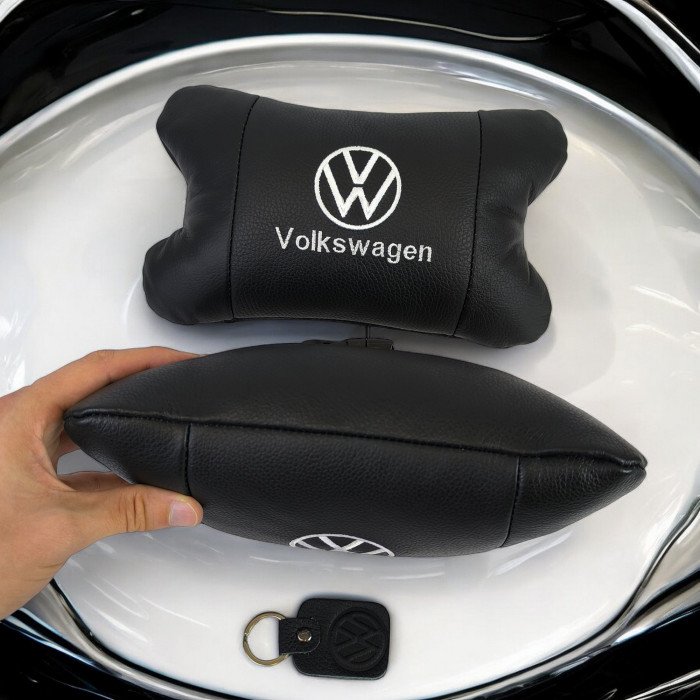 Набір подушок 2шт в авто Volkswagen з натуральної шкіри, на підголовник у машину, Автомобільна  подушка