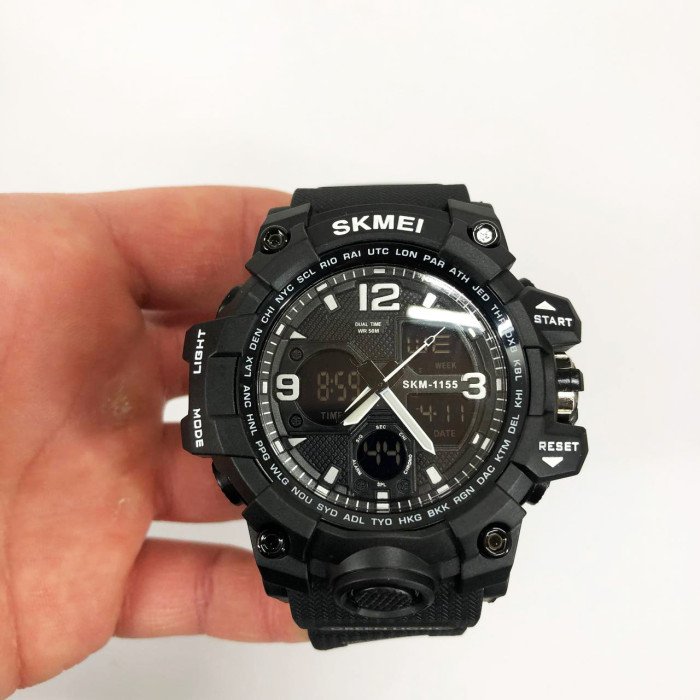 Годинник наручний чоловічий SKMEI 1155BBK, армійський годинник протиударний. Колір: чорний