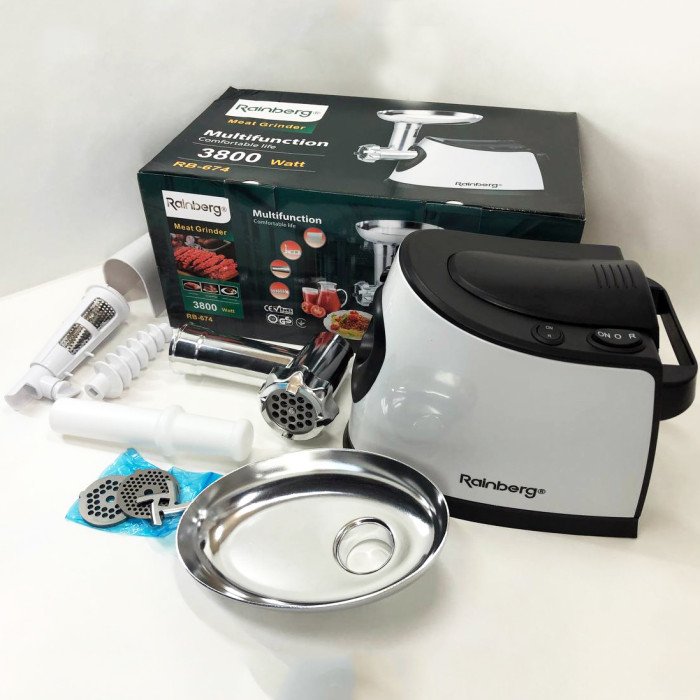 Електром'ясорубка з соковижималкою Rainberg RB-674 3000W, електром'ясорубка для шатківниці, потужна м'ясорубка