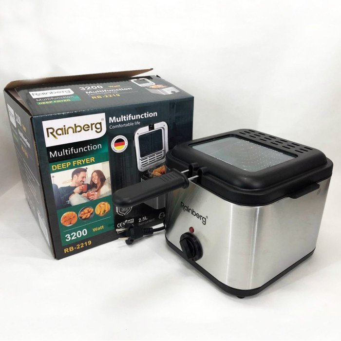 Фритюрниця для дому Rainberg RB-2219 з терморегулятором та знімною чашею електрофритюрниця міні фритюрниця