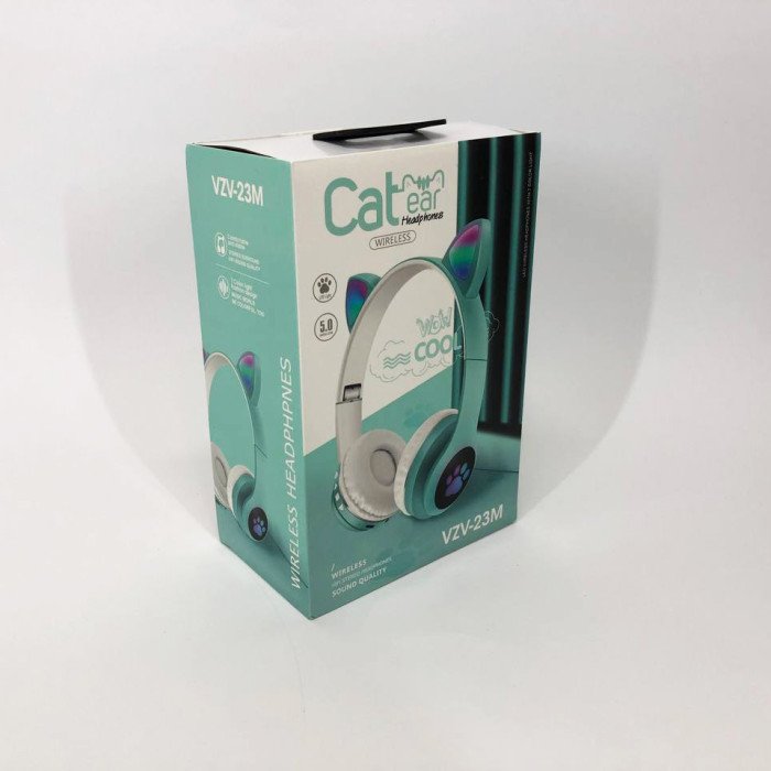Бездротові навушники з котячими вушками та RGB підсвічуванням Cat VZV 23M. Колір: зелений
