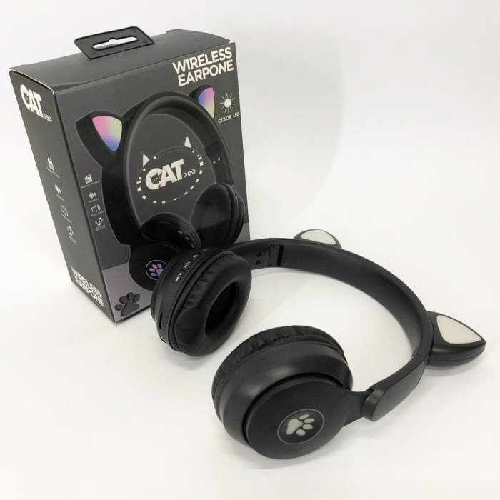 Бездротові навушники ST77 LED з котячими вушками, що світяться. Колір: чорний