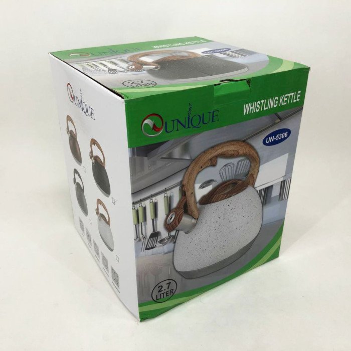 Чайник Unique зі свистком UN-5306 2,7л мармур, для газових плит, чайник нержавіюча сталь. Колір: темно-сірий