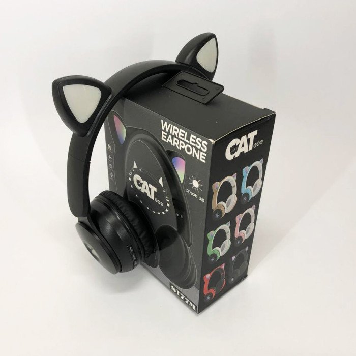 Бездротові навушники ST77 LED з котячими вушками, що світяться. Колір: чорний