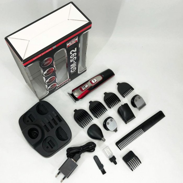 Машинка для стрижки 10в1 GEMEI GM-592, машина для окантування, підстригальна машинка. Колір: червоний