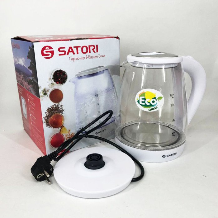 Електрочайник Satori SGK-4105-WT 1.8 л 1500 Вт, стильний електричний чайник, чайники з підсвічуванням