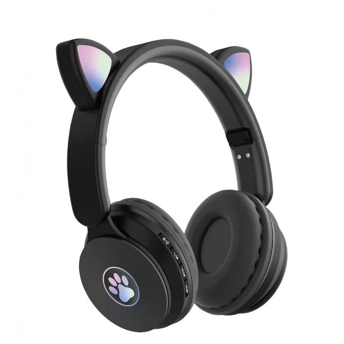 Бездротові навушники ST77 LED з котячими вушками, що світяться. Колір: чорний
