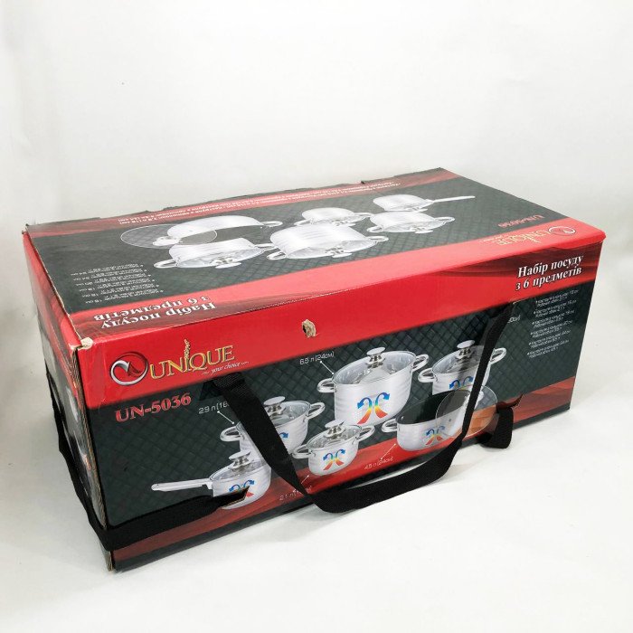 Набор посуды UNIQUE UN-5036 из нержавеющей стали с толстым 5-ти слойным дном.