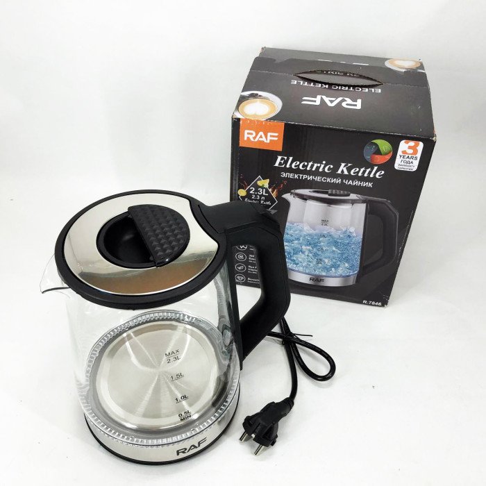 Електричний скляний чайник RAF R.7846, 2.3 л, 2000 Вт
