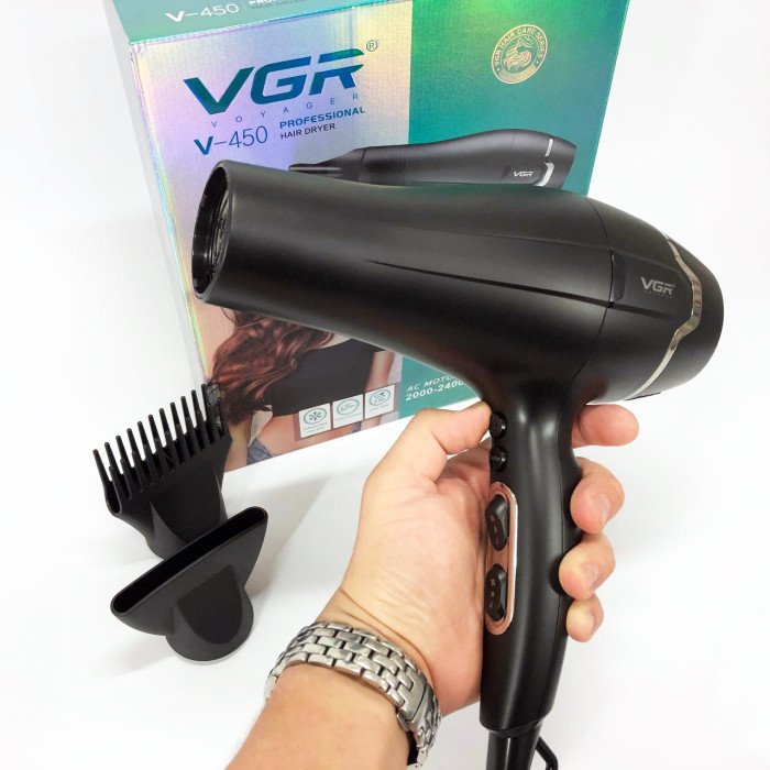 Професійний фен VGR V-450 для сушіння укладання волосся 2400 Вт режим Turbo, Повітряний стайлер для волосся