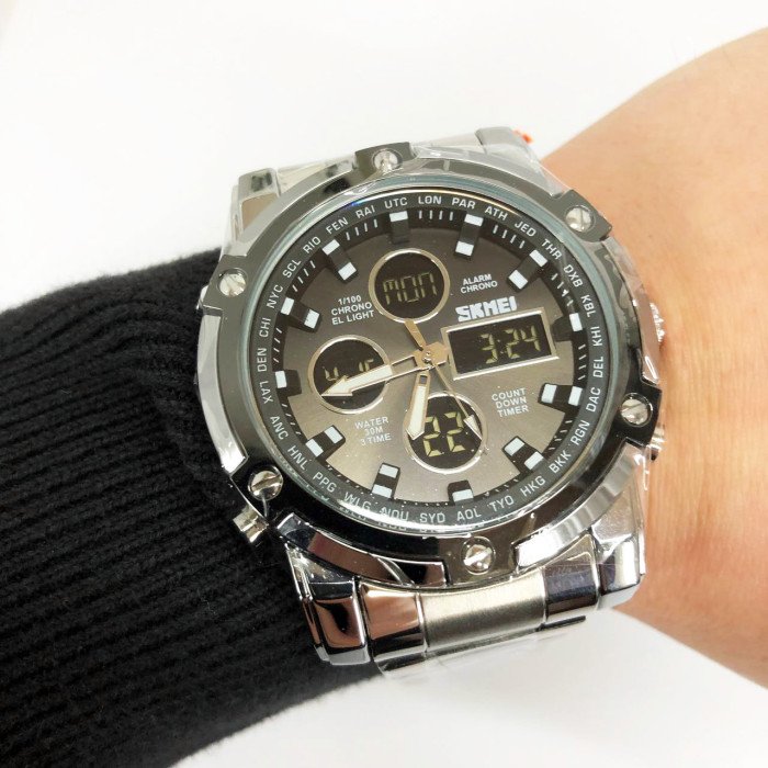 Годинник наручний чоловічий SKMEI 1389SIBK SILVER-BLACK, модний чоловічий годинник. Колір: срібний + чорний