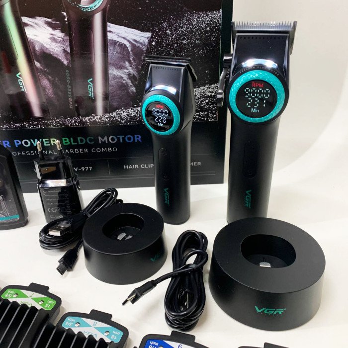 Набір VGR 2 в 1 V-001 V-977 BLACK, акумуляторна машинка для стрижки та триммер. Колір: чорний