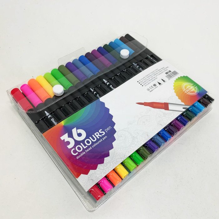 Професійний набір 36 шт двосторонніх маркерів лінер+пензель з м'якою головкою на водній основі