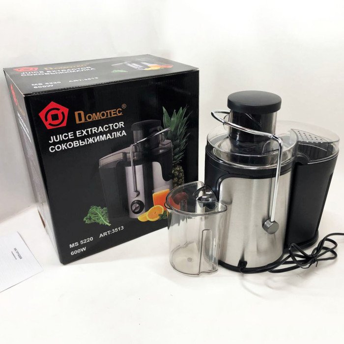 Електричний соковитискач Domotec MS-5220/3513 2 швидкості віджиму 600 W, соковитискач для моркви