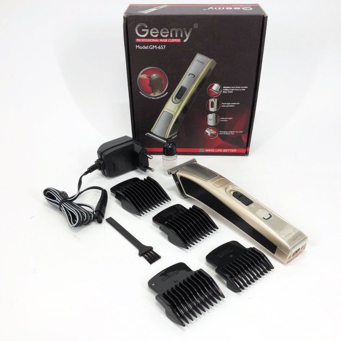 Машинка для стрижки Gemei GM-657 бездротова з комплектом насадок, Перукарські машинки
