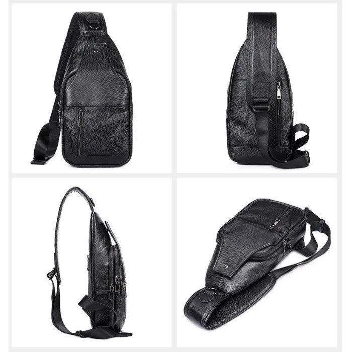 Преміальна чоловіча шкіряна сумка з натуральної італійської шкіри, чорна