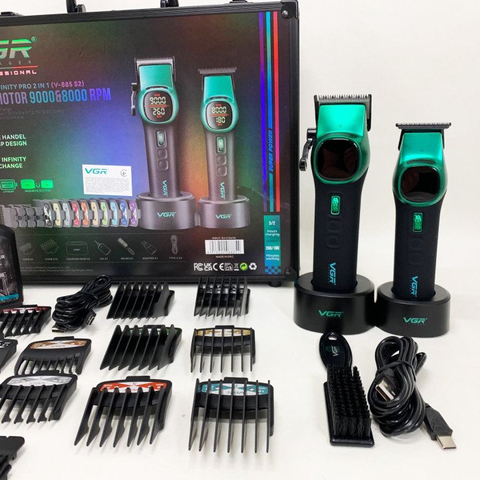 Комплект VGR 2 в 1 V-885 S2 GREEN, акумуляторна машинка для стрижки та триммер