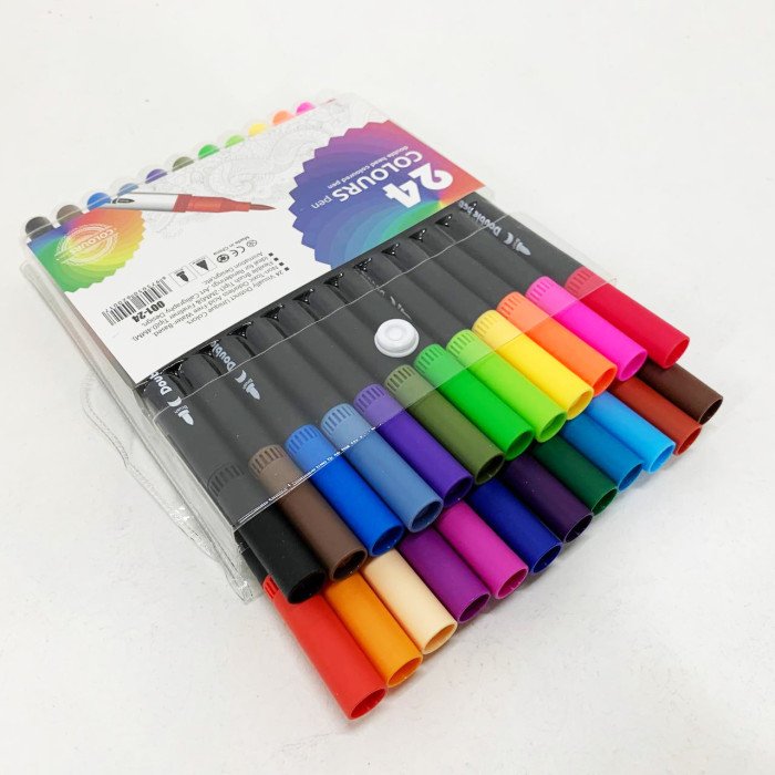 Професійний набір 24 ​​шт двосторонніх маркерів лінер+пензель з м'якою головкою на водній основі