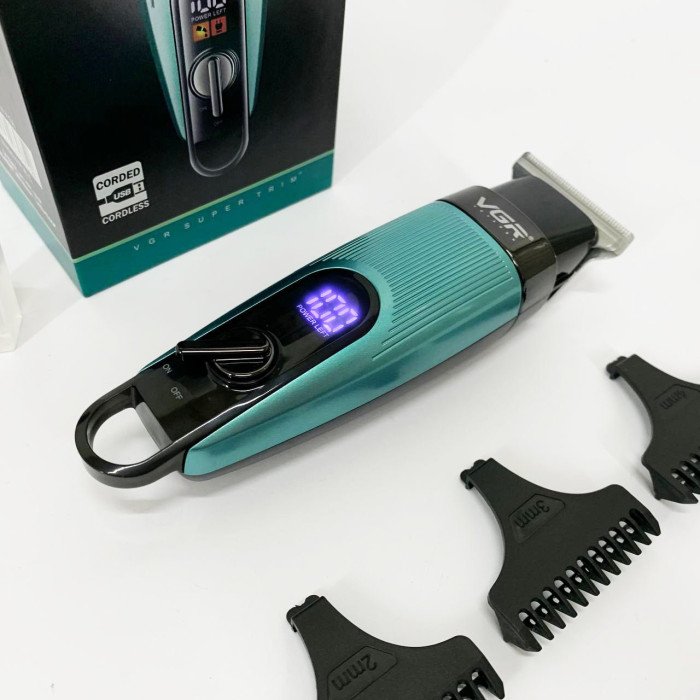 Машинка для стрижки волосся VGR V-975 тример для бороди та вусів. Колір: зелений