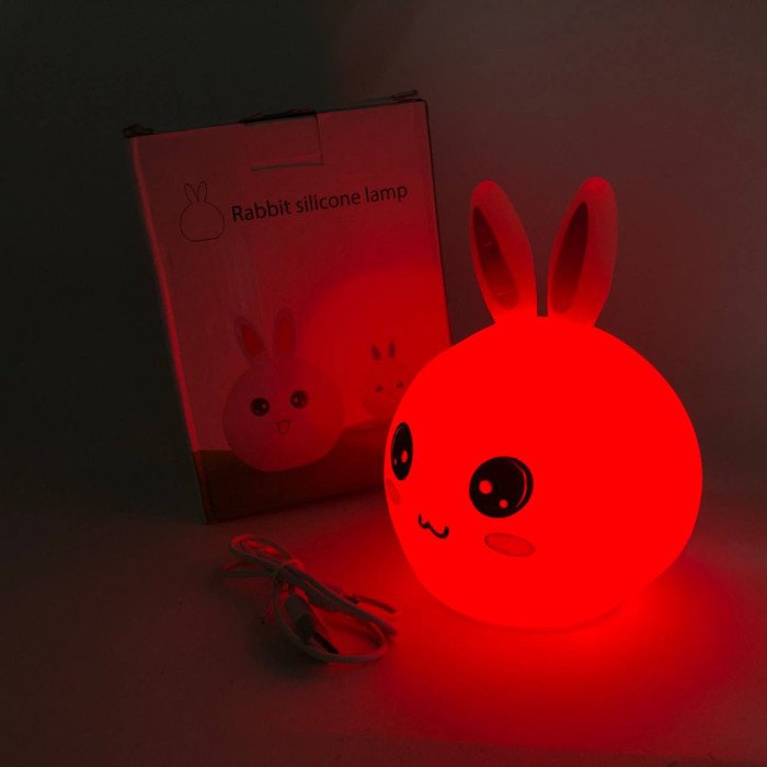 Силіконовий Нічний світильник ЗАЙЧИК дитячий LED лампа 7 кольорів з АКУМУЛЯТОРОМ